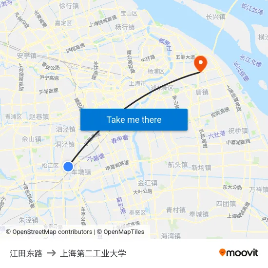 江田东路 to 上海第二工业大学 map