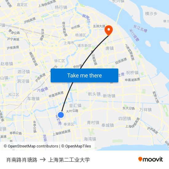 肖南路肖塘路 to 上海第二工业大学 map