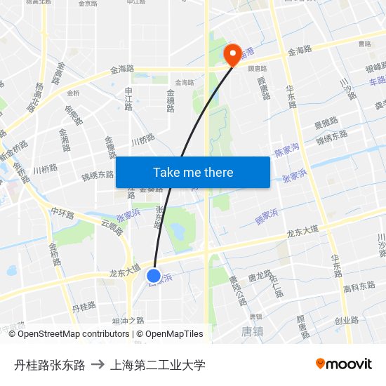 丹桂路张东路 to 上海第二工业大学 map