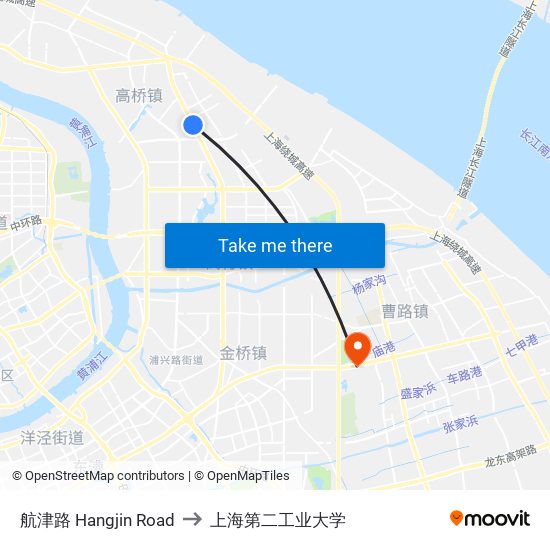 航津路 Hangjin Road to 上海第二工业大学 map