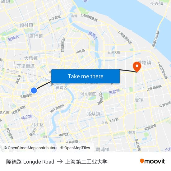 隆德路 Longde Road to 上海第二工业大学 map