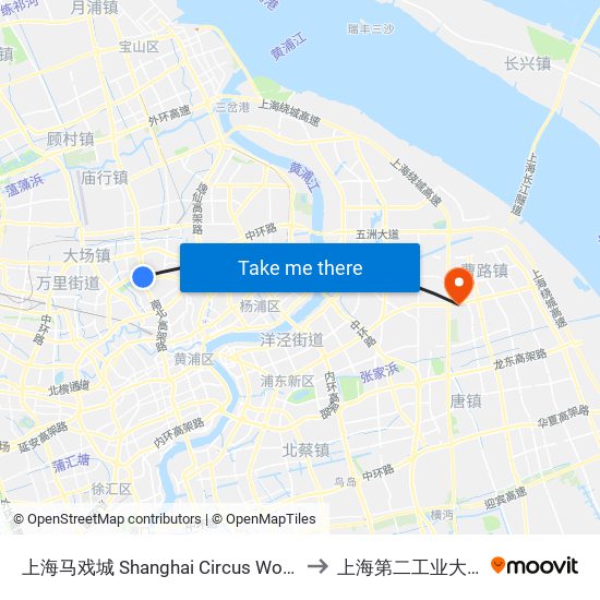 上海马戏城 Shanghai Circus World to 上海第二工业大学 map