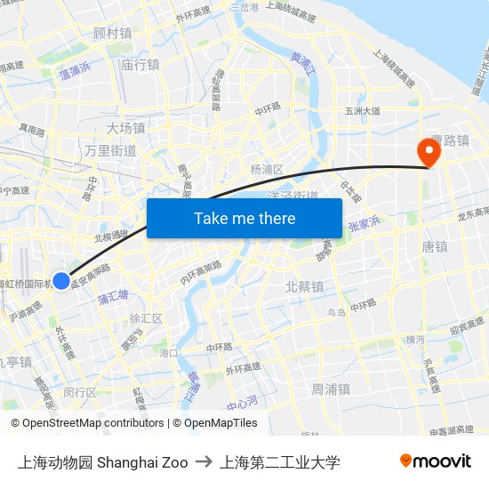 上海动物园 Shanghai Zoo to 上海第二工业大学 map