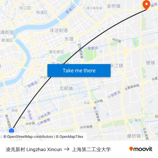 凌兆新村 Lingzhao Xincun to 上海第二工业大学 map
