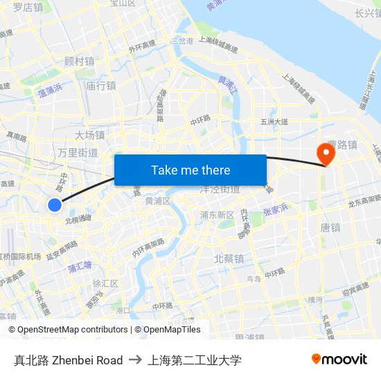 真北路 Zhenbei Road to 上海第二工业大学 map
