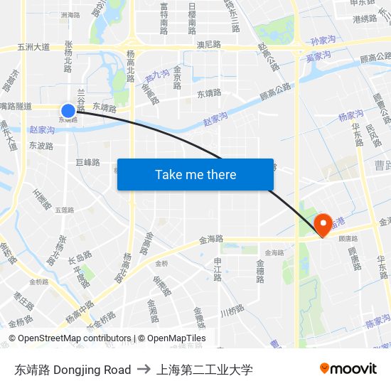东靖路 Dongjing Road to 上海第二工业大学 map