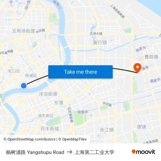 杨树浦路 Yangshupu Road to 上海第二工业大学 map