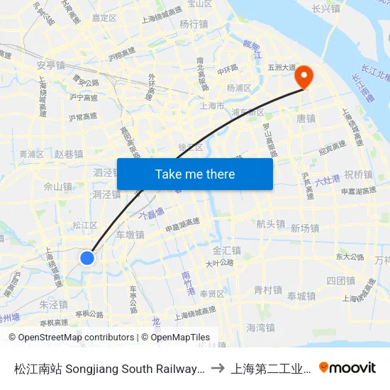 松江南站 Songjiang South Railway Station to 上海第二工业大学 map