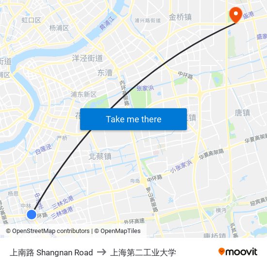 上南路 Shangnan Road to 上海第二工业大学 map