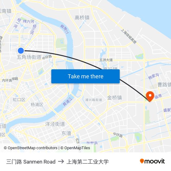 三门路 Sanmen Road to 上海第二工业大学 map
