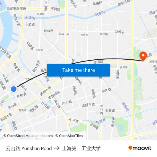 云山路 Yunshan Road to 上海第二工业大学 map
