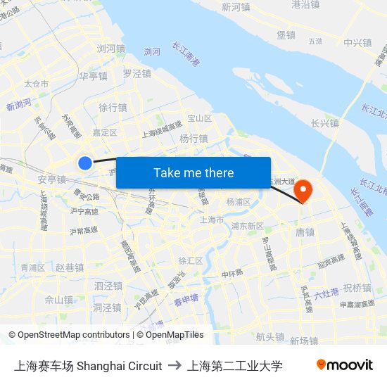 上海赛车场 Shanghai Circuit to 上海第二工业大学 map