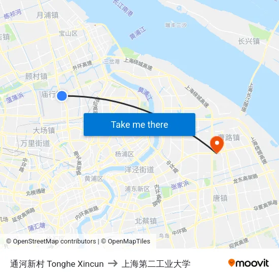 通河新村 Tonghe Xincun to 上海第二工业大学 map