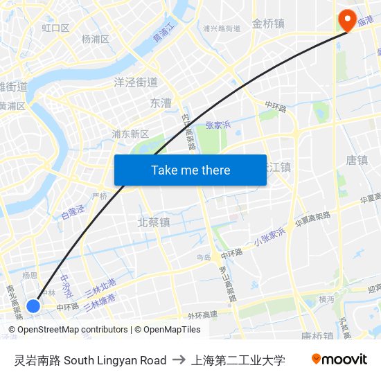 灵岩南路 South Lingyan Road to 上海第二工业大学 map