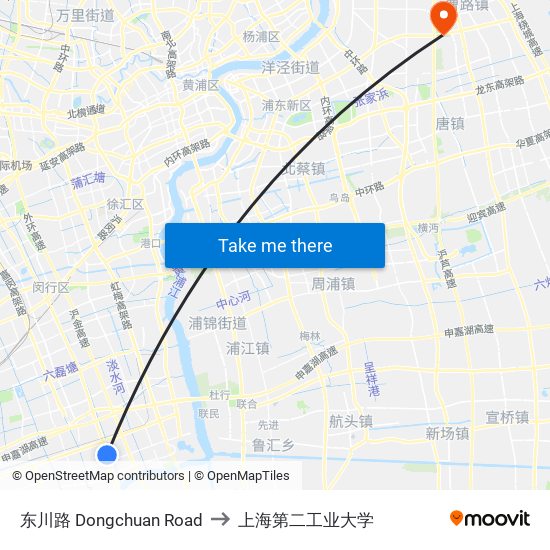 东川路 Dongchuan Road to 上海第二工业大学 map
