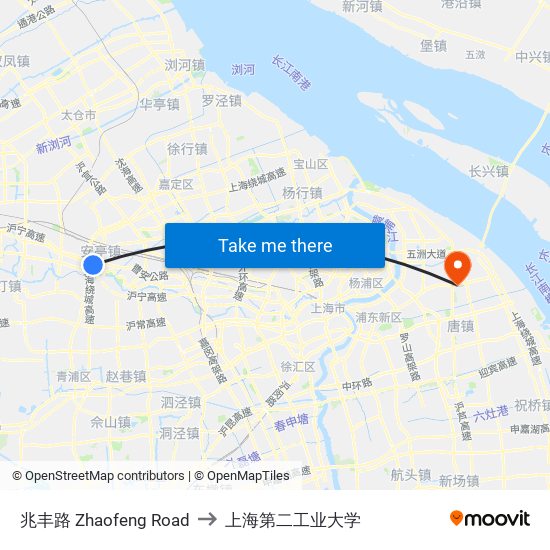 兆丰路 Zhaofeng Road to 上海第二工业大学 map