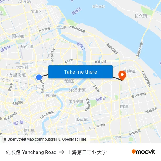 延长路 Yanchang Road to 上海第二工业大学 map