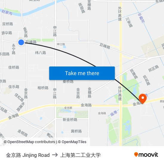 金京路 Jinjing Road to 上海第二工业大学 map