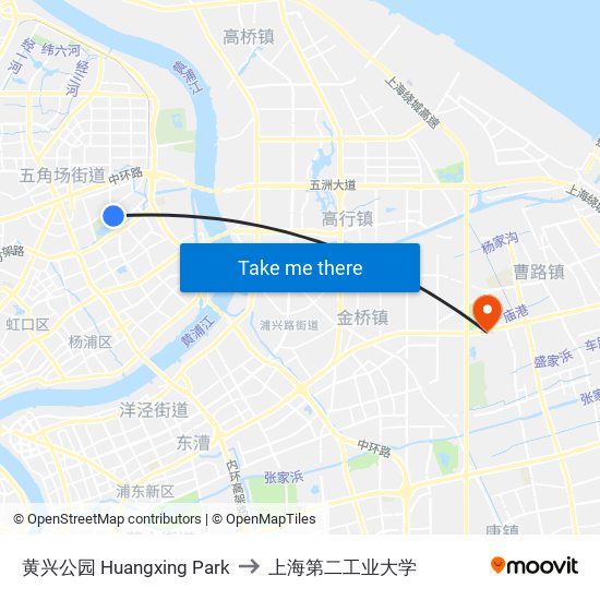 黄兴公园 Huangxing Park to 上海第二工业大学 map
