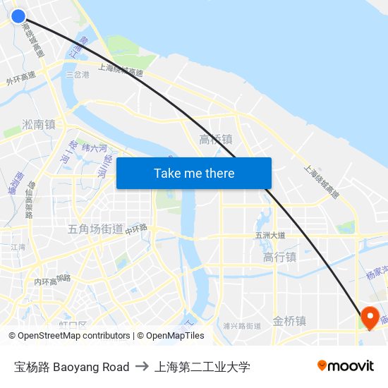 宝杨路 Baoyang Road to 上海第二工业大学 map