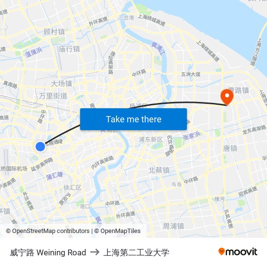 威宁路 Weining Road to 上海第二工业大学 map