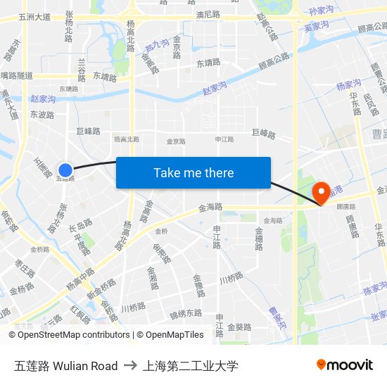 五莲路 Wulian Road to 上海第二工业大学 map