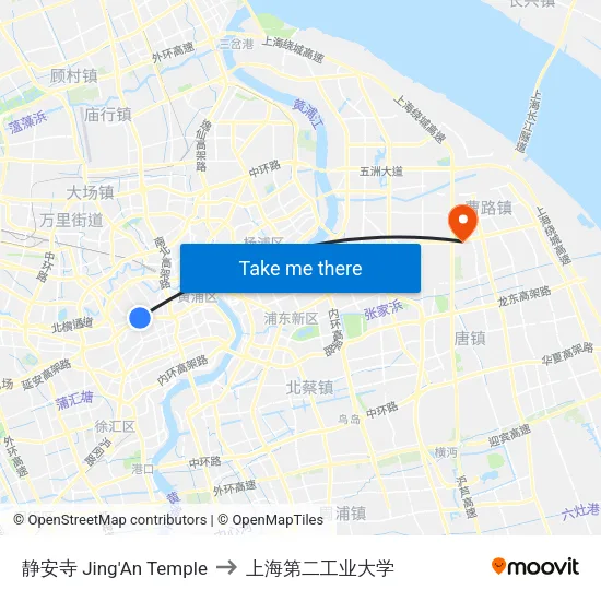 静安寺 Jing'An Temple to 上海第二工业大学 map