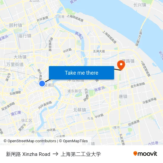 新闸路 Xinzha Road to 上海第二工业大学 map