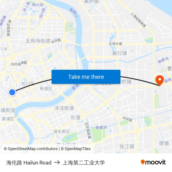 海伦路 Hailun Road to 上海第二工业大学 map