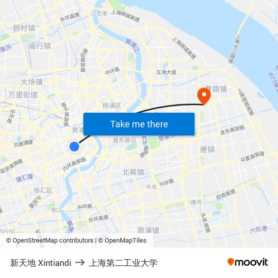 新天地 Xintiandi to 上海第二工业大学 map