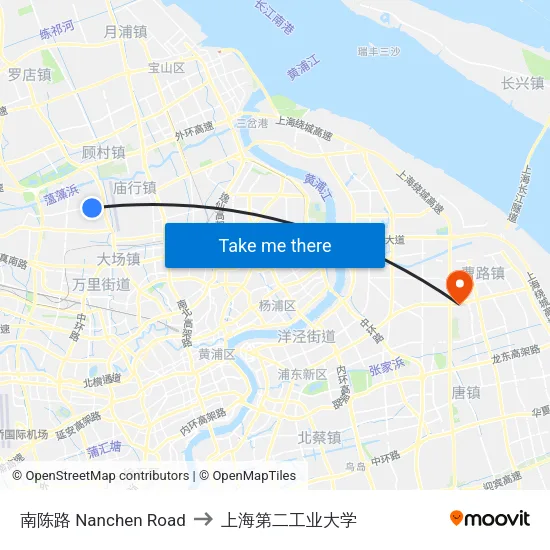 南陈路 Nanchen Road to 上海第二工业大学 map