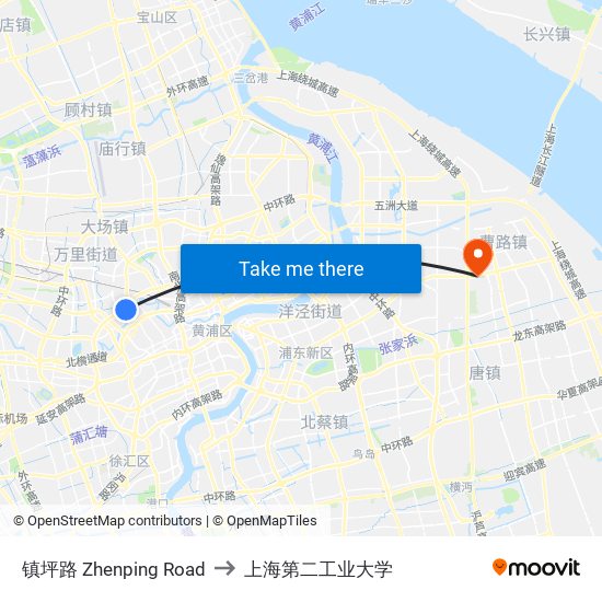 镇坪路 Zhenping Road to 上海第二工业大学 map