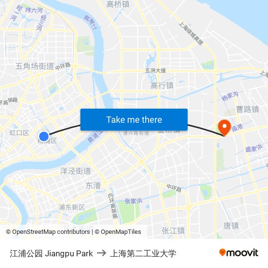 江浦公园 Jiangpu Park to 上海第二工业大学 map