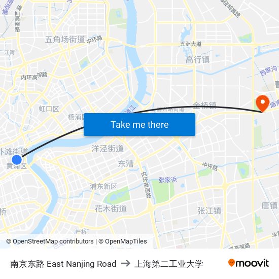 南京东路 East Nanjing Road to 上海第二工业大学 map