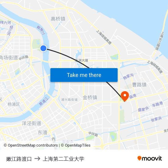 嫩江路渡口 to 上海第二工业大学 map