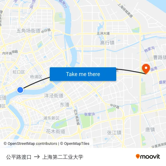 公平路渡口 to 上海第二工业大学 map