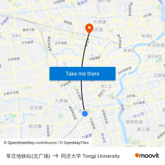 莘庄地铁站(北广场) to 同济大学 Tongji University map