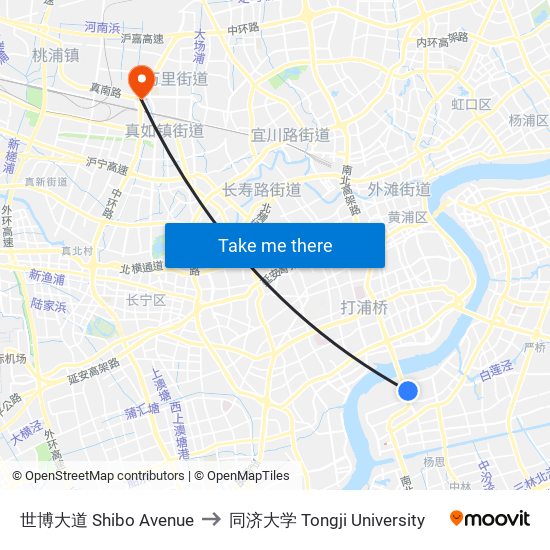 世博大道 Shibo Avenue to 同济大学 Tongji University map