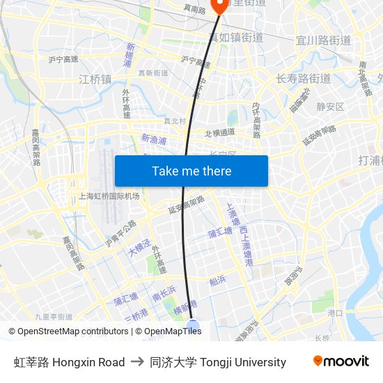 虹莘路 Hongxin Road to 同济大学 Tongji University map