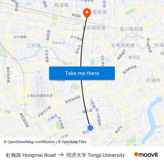 虹梅路 Hongmei Road to 同济大学 Tongji University map