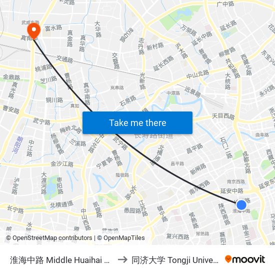 淮海中路 Middle Huaihai Road to 同济大学 Tongji University map