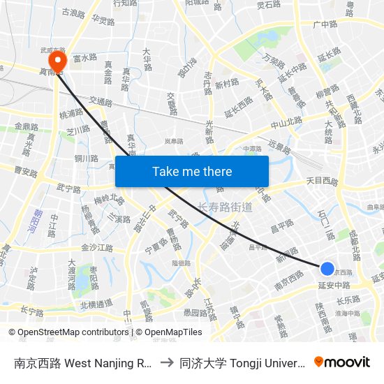 南京西路  West Nanjing Road to 同济大学 Tongji University map