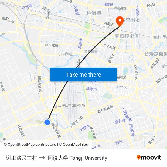 谢卫路民主村 to 同济大学 Tongji University map