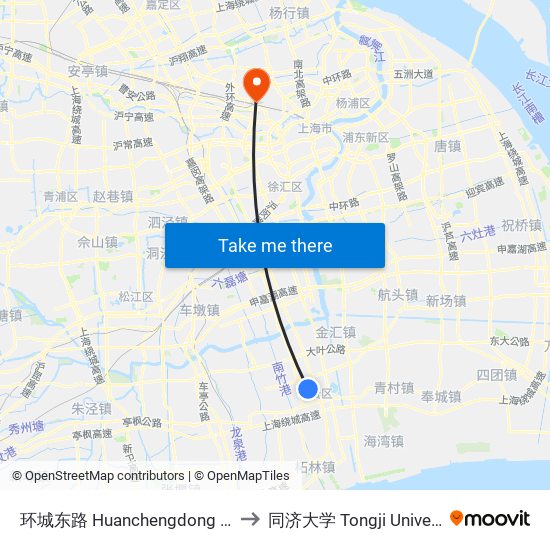 环城东路 Huanchengdong Road to 同济大学 Tongji University map