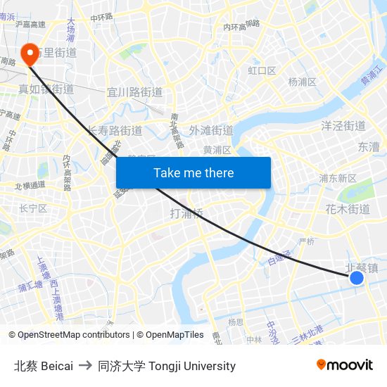 北蔡 Beicai to 同济大学 Tongji University map