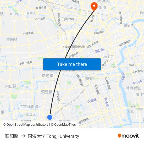 联阳路 to 同济大学 Tongji University map