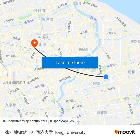 张江地铁站 to 同济大学 Tongji University map
