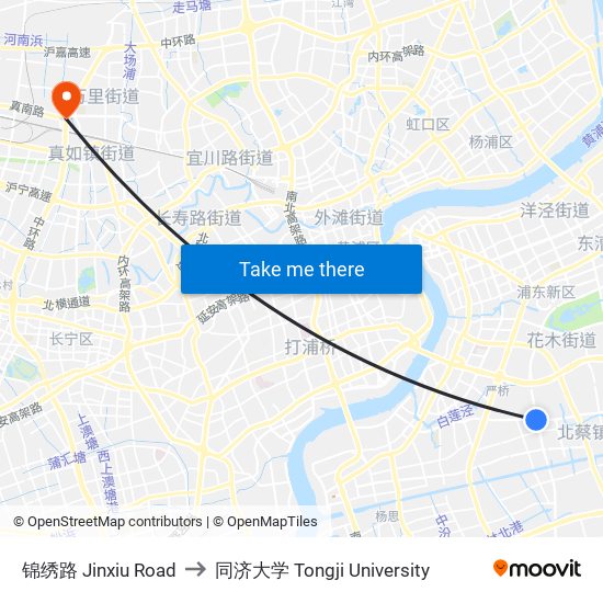 锦绣路 Jinxiu Road to 同济大学 Tongji University map