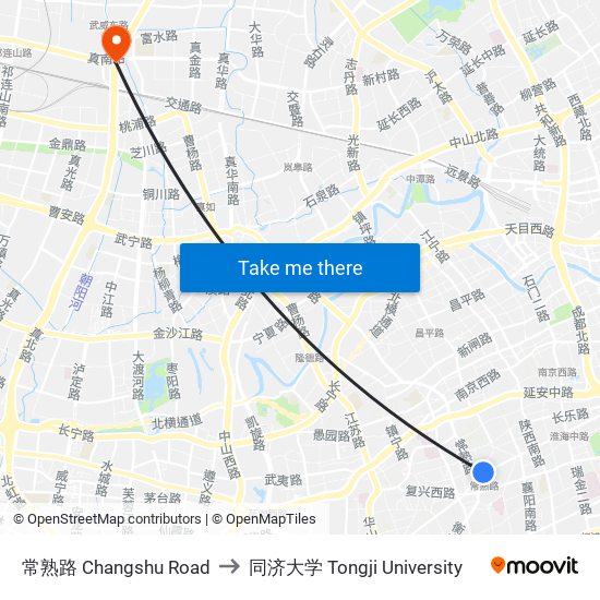 常熟路 Changshu Road to 同济大学 Tongji University map