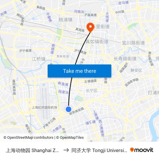 上海动物园 Shanghai Zoo to 同济大学 Tongji University map